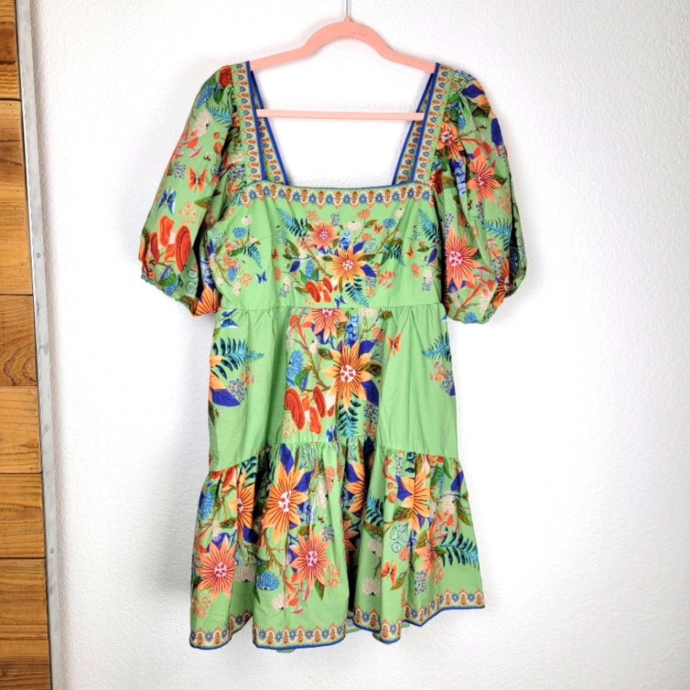 FARM Rio Green Floral Puff-Sleeve Mini Dress - Picture 9 of 16